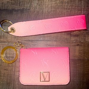 Victorias Secret Wallet Keychain & Wrist Strap Ombre Pink New 2 pc bundle NWOT
